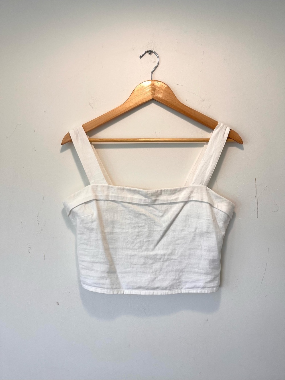 Abercrombie & Fitch White Linen-Blend Square-Neck Crop Top
